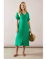 Wallis - Petite Button Through Viscose Midi Dress - Lyst