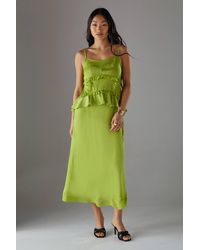 Warehouse - Petite Satin Strappy Seam Detail Peplum Midi Dress - Lyst