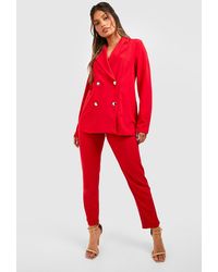 Boohoo Jersey Knit Double Breasted Blazer And Pants Suit Set - Red