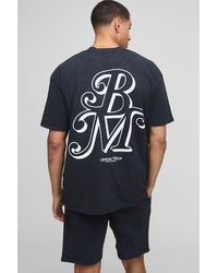 Boohoo - Conjunto Oversize De Pantalón Corto Y Camiseta Con Lavado A La Piedra Y Estampado Bm - Lyst