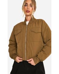 Boohoo - Rib Detail Nylon Bomber Jacket - Lyst