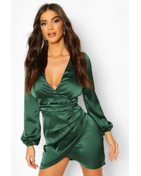 satin wrap detail dress