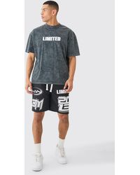 BoohooMAN - Oversized Acid Wash Limited T-shirt & Mesh Basketball Shorts - Lyst