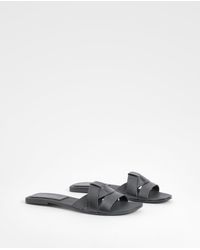 Boohoo - Woven Leather Mule Sandals - Lyst