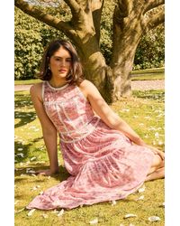 Oasis - Printed Stud Embellished Trim Maxi Dress - Lyst