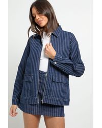 Boohoo - Stripe Denim Collared Jacket - Lyst