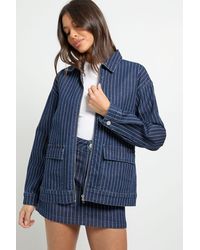Boohoo - Stripe Denim Collared Jacket - Lyst