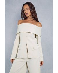 MissPap - Tailored Bardot Fitted Blazer Top - Lyst