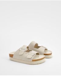 Boohoo - Wide Fit Square Buckle Footbed Sliders - Lyst