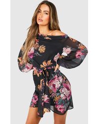 Boohoo - Floral Chiffon One Shoulder Mini Dress - Lyst