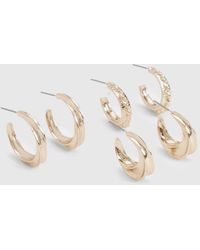 Boohoo - Embossed Detail 3 Pack Hoop Earrings - Lyst