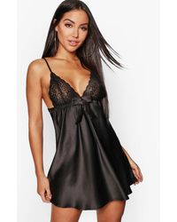 Boohoo - Satin And Lace Bow Babydoll - Lyst