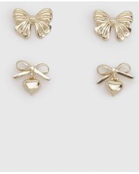 Boohoo - Bow Detail Stud Earrings 2 Pack - Lyst