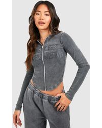 Boohoo - Dsgn Studio Self Fabric Applique Washed Ribbed Zip Hoodie - Lyst