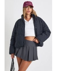 Boohoo - Wool Look Flannel Puffer Jacket - Lyst