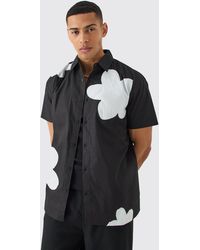 BoohooMAN - Short Sleeve Oversized Poplin Floral Applique Shirt - Lyst