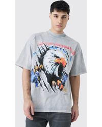 BoohooMAN - Oversized Eagle Graphic Acid Wash Heavyweight T-shirt - Lyst
