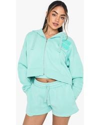 Boohoo - Ath Club Towelling Applique Zip Through Cropped Hoodie - Lyst