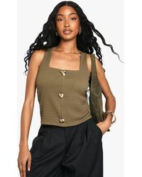 Boohoo - Textured Square Neck Button Detail Top - Lyst