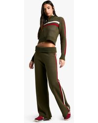 Boohoo - Pantalón De Campana Con Cintura Elástica Y Jersey De Punto Y Canalé Con Cuello Alto Y Cremallera - Lyst