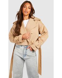 Boohoo - Tall Crop Oversized Belted Trench Coat - Lyst