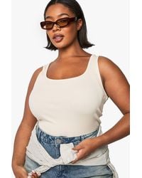 Boohoo - Plus Rib Scoop Neck Racer Back Tank Top - Lyst
