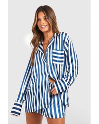 Boohoo - Oversized Contrast Stripe Pyjama Shirt & Short Set - Lyst