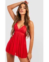 Boohoo - Lace And Mesh Babydoll And String Set - Lyst