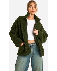 Boohoo - Textured Oversized Teddy Zip Up Jacket - Lyst
