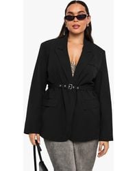Boohoo - Plus Tailored Tie Belt Wrap Blazer - Lyst