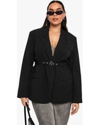 Boohoo - Plus Tailored Tie Belt Wrap Blazer - Lyst