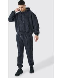 BoohooMAN - Oversized Boxy Seam Detail Washed Hooded Tracksuit - Lyst