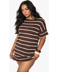 Boohoo - Plus Stripe Oversized T-Shirt Dress - Lyst