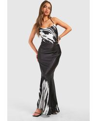 Boohoo - Zebra Print Tie Back Ruffle Hem Maxi Dress - Lyst