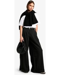 Boohoo - Tailored Pinstripe Turn Up Wide Leg Trouser - Lyst