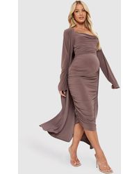 Boohoo - Maternity Strappy Cowl Neck Dress And Duster Coat - Lyst