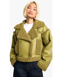 Boohoo - Teddy Trim Aviator Jacket - Lyst