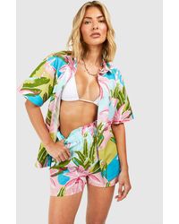 Boohoo - Tropical Linen Look Shirt & Short Beach Co-Ord - Lyst