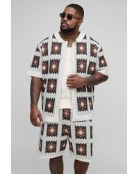 Boohoo - Plus Regular Fit Crochet Shirt & Relaxed Short Set - Lyst