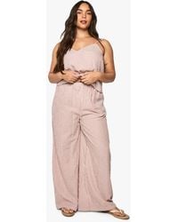 Boohoo - Plus Woven Stripe Elasticated Waist Wide Leg Trouser - Lyst