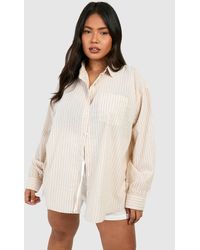 Boohoo - Plus Oversized Pocket Detail Striped Shirt - Lyst