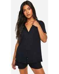 Boohoo - Maternity Peached Button Down Shirt And Short Pj Set - Lyst