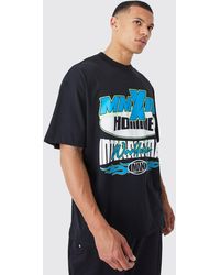 BoohooMAN - Tall Oversized Extended Neck Moto Print T-shirt - Lyst