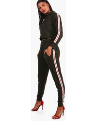 Boohoo Sweat À Capuche À Manches Bandes Contrastées & Ensemble Jogging - kaki - S, Kaki - Vert