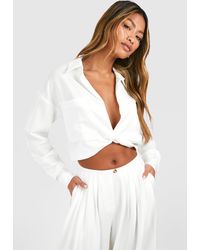 Boohoo - Linen Look Relaxed Fit Twist Front Shirt - Lyst