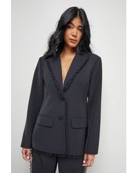 Warehouse - Oversized Lace Frill Trim Single Breasted Blazer - Lyst