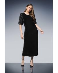 Wallis - Sequin Puff Sleeve Velvet Tie Back Midi Dress - Lyst