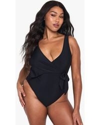 Boohoo - Plus Swimwear Essentials Tummy Control Wrap Bathing Suit - Lyst