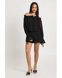 Boohoo - Chiffon Long Sleeve Ruffle Romper - Lyst