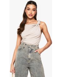 Boohoo - Marl Knot Shoulder Cap Sleeve Top - Lyst